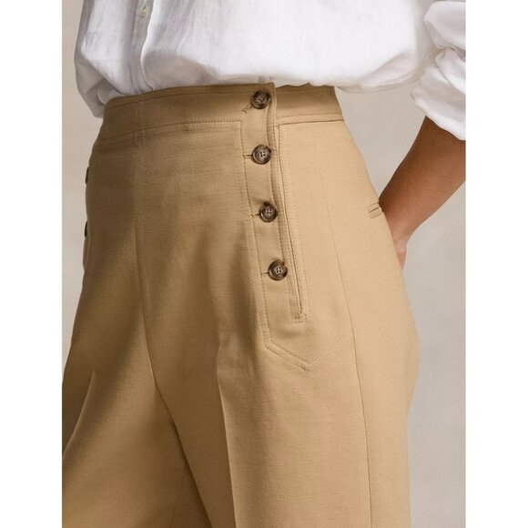398$ Polo Ralph Lauren Wide Leg Sailor Pants Back Waist Darts Size 10 Tan Khaki - Picture 5 of 5